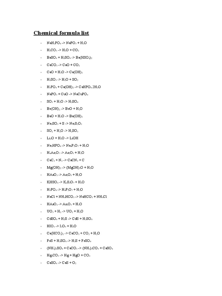 Chemical Formula List Chemical Compounds Chemical Elements