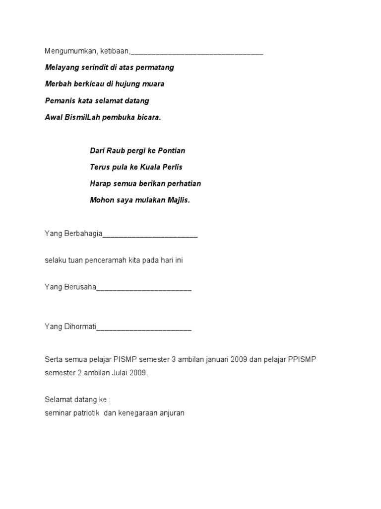 Contoh Teks pengerusi majlis