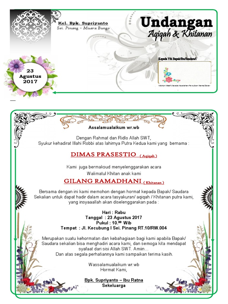 Contoh Surat Contoh Surat Undangan Aqiqah Dan Khitanan
