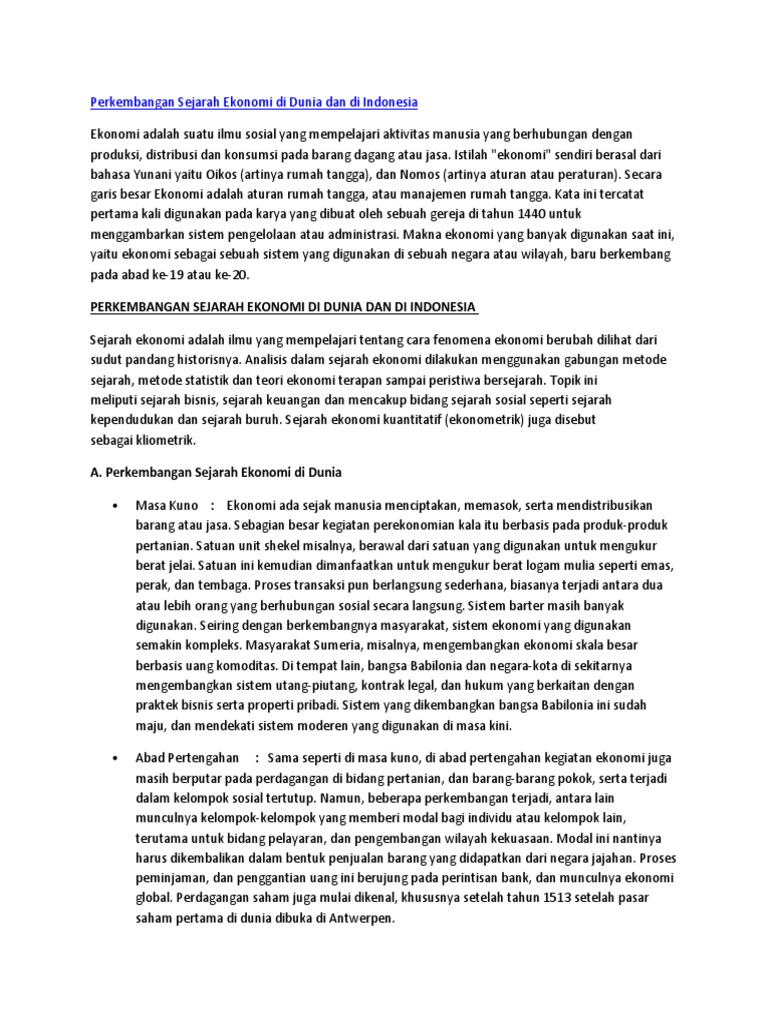 Perkembangan Teori Ekonomi Sejarah