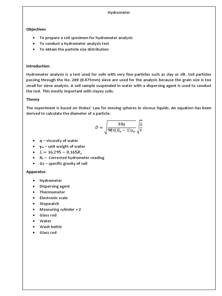 Hydrometer Aanalysis Report PDF Viscosity Soil
