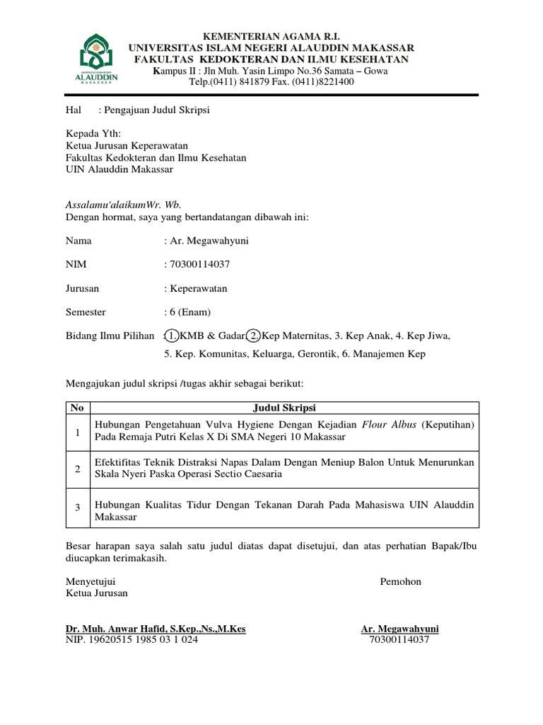 Format Pengajuan Judul Skripsi Baru