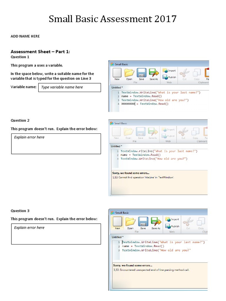 Small Basic Assessment 2017 | PDF | Screenshot | Computer Engineering