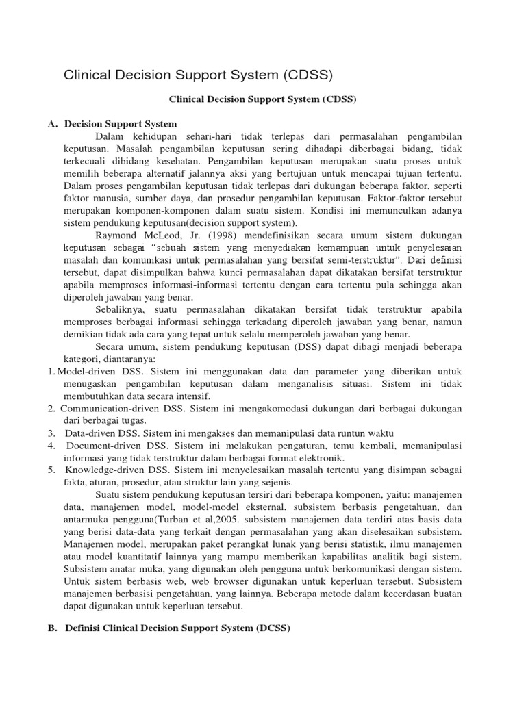 Clinical Decision Support System | PDF | Sains & Matematika