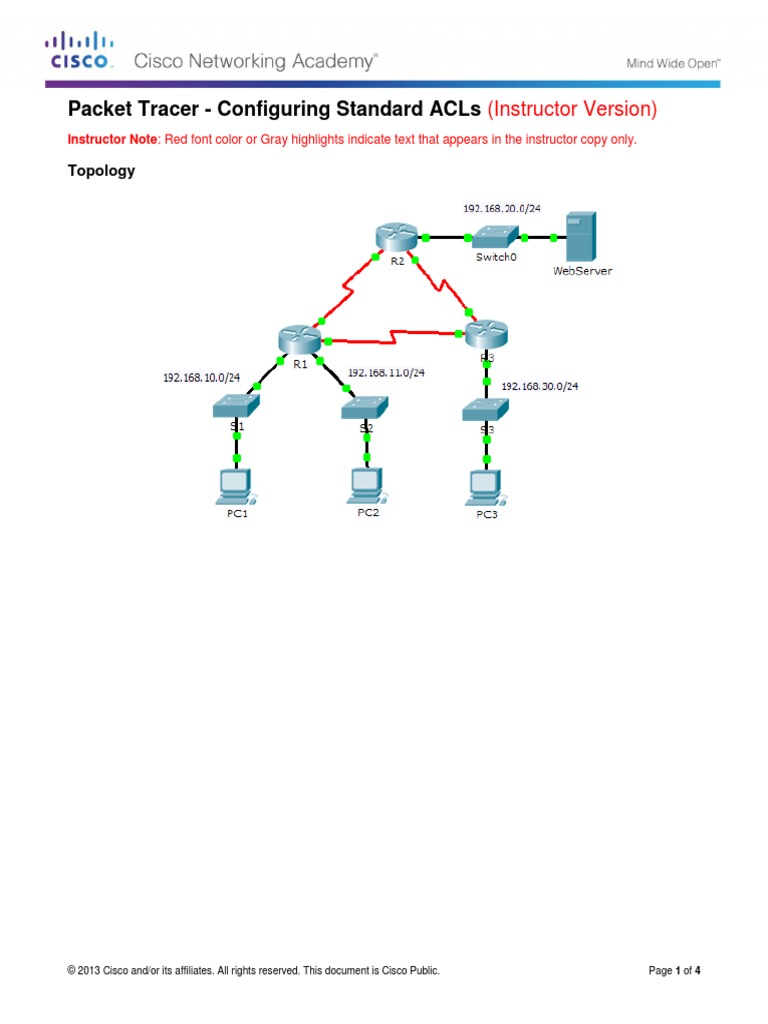 9.2.1.10 Packet Tracer Configuring Standard ACLs Instructions IG PDF ...