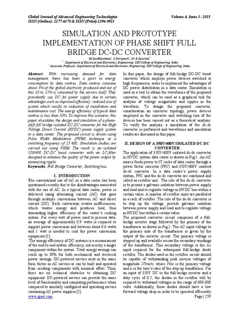 Simulation and Prototype Implementation of Phase Shift Full Bridge DC ...