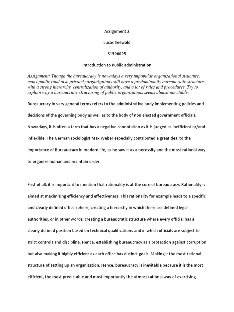 Assignment 2 On Public Administration | PDF | Bureaucracy | Public Sphere