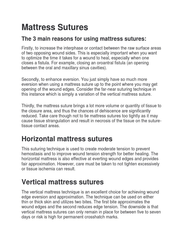 Mattress Sutures PDF Surgical Suture Wound