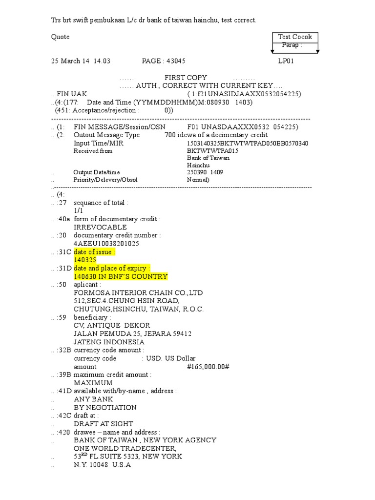 Contoh Lc Doc Bill Of Lading Business Documents