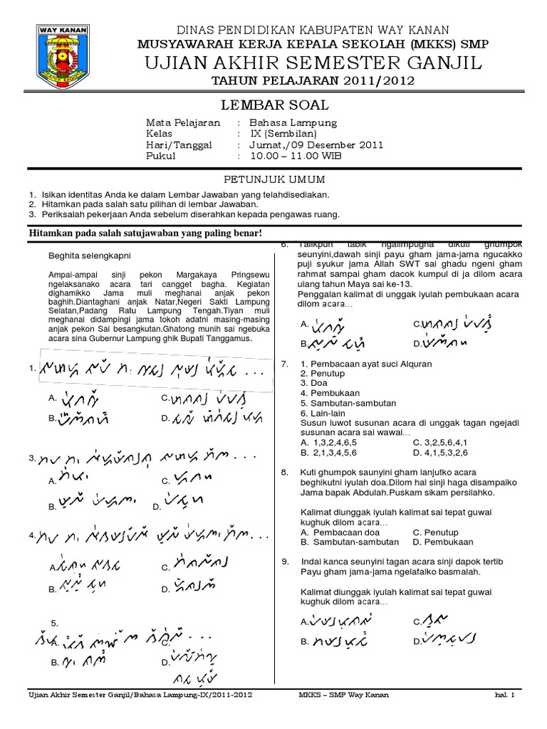 Soal Bahasa Lampung Kelas 10 Rismax