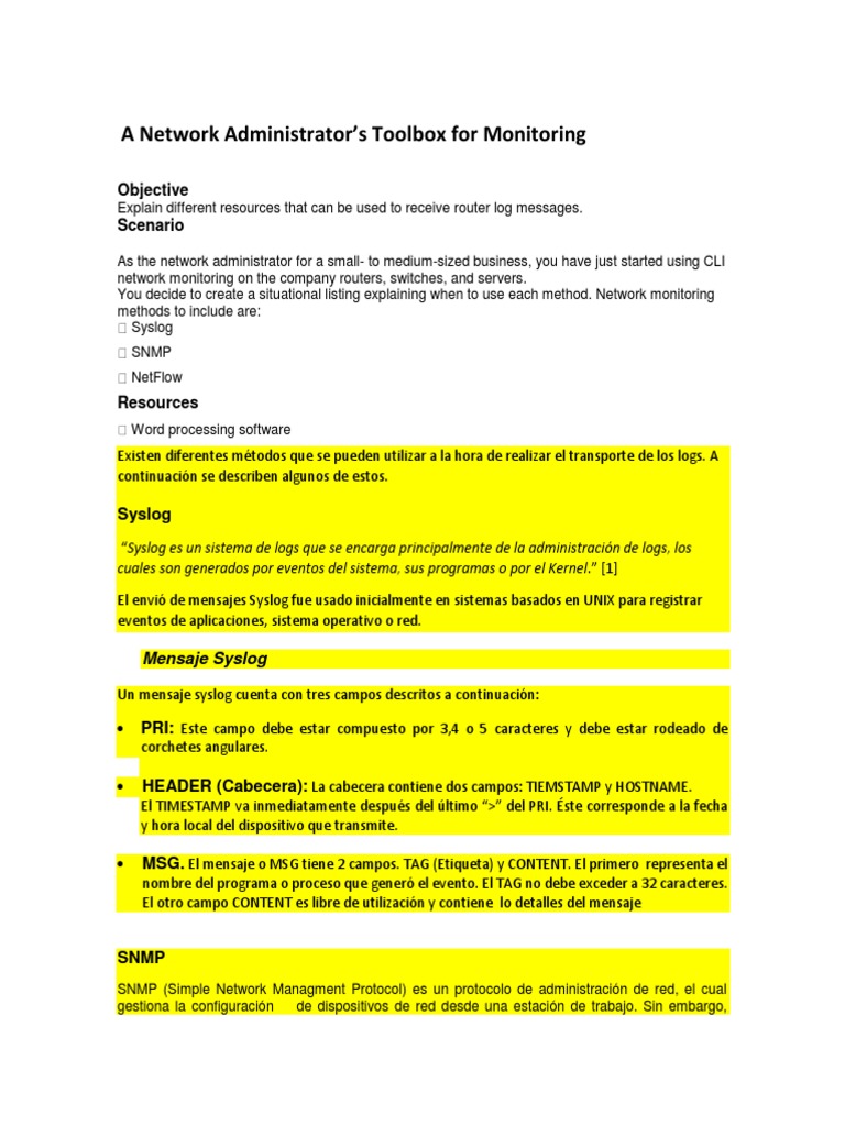8.4.1.1 A Network Administrator's Toolbox For Monitoring Instructions ...