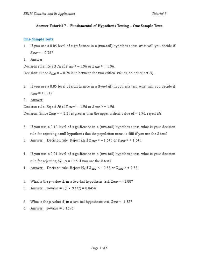 Hypothesis Testing Decision Rules | PDF | Statistical Significance ...