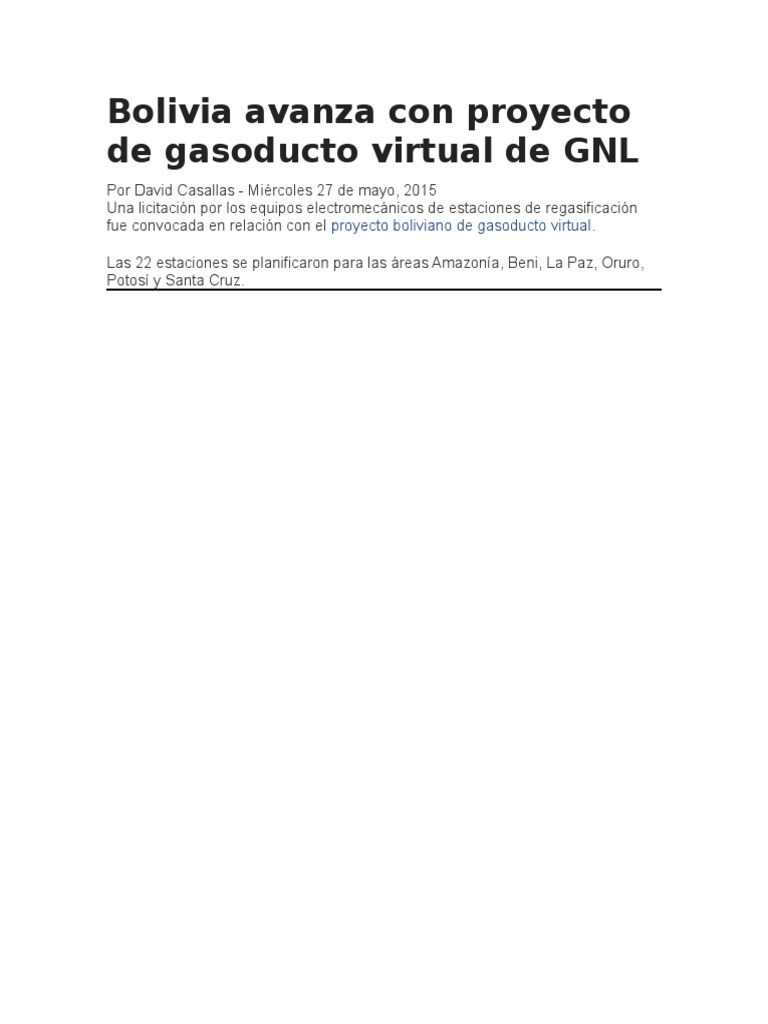 Avance del gasoducto virtual en Bolivia | PDF | Bolivia | Gas natural ...