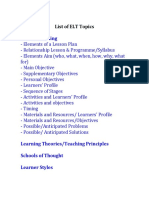 Lesson Planning: List of ELT Topics