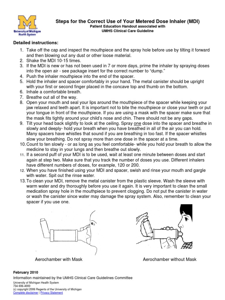 Steps For The Correct Use Of Your Metered Dose Inhaler Mdi Mdi Pdf