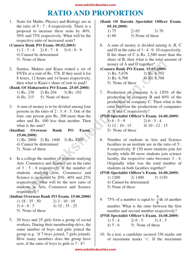 Ratio and Proportion Problems for Exams | PDF | Triangle | Geometric Shapes