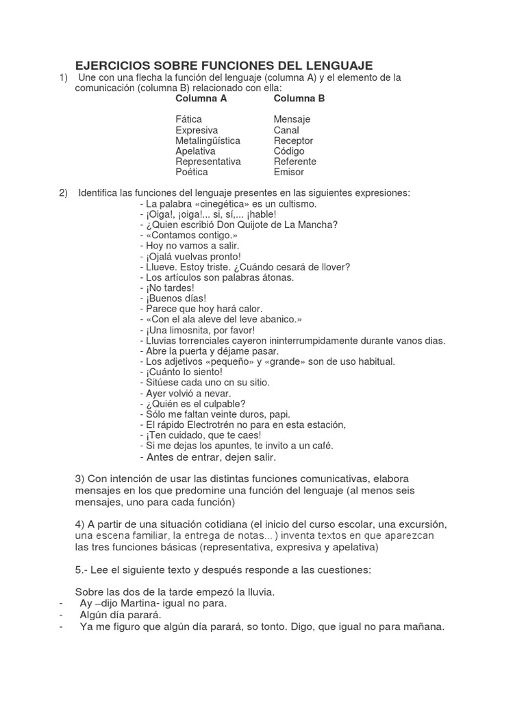 Ejercicios Prácticos de Funciones del Lenguaje | PDF | Lingüística ...