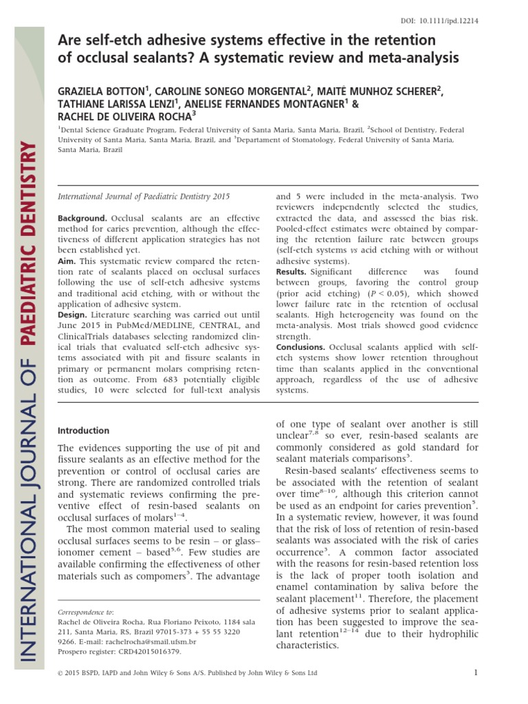Are SelfEtch Adhesive Systems Effective in The Retention of Occlusal