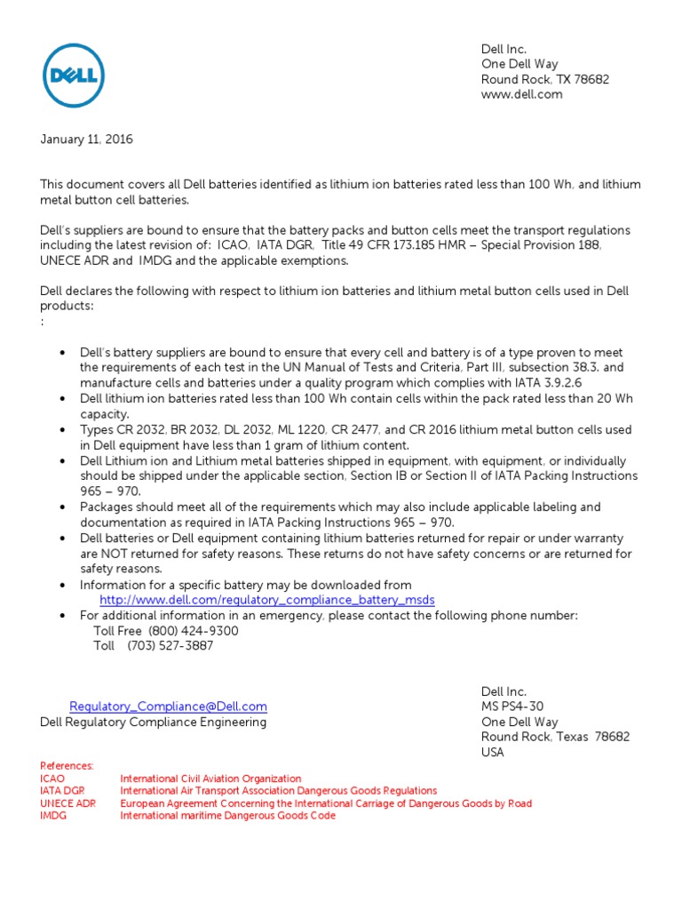 Dell Lithium Battery Shipping Guidelines | PDF | Dangerous Goods ...