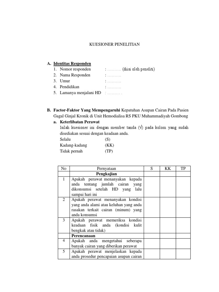 Contoh Kuesioner Dukungan Keluarga HD PDF | PDF