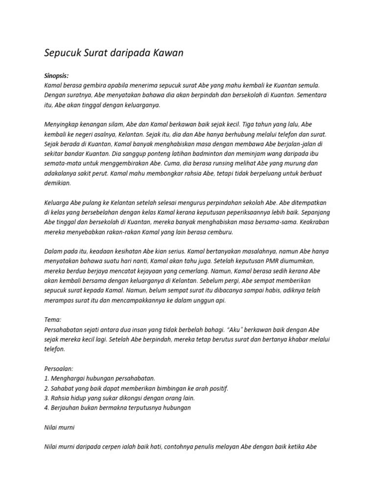 Sepucuk Surat Daripada Kawan Pdf