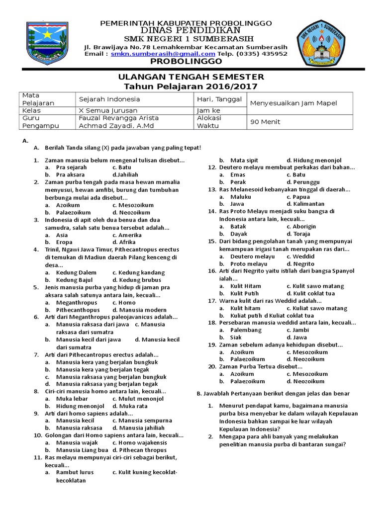 Soal Essay Sejarah Peminatan Kelas 10 Materi Kebudayaan Bacson Hoabinh