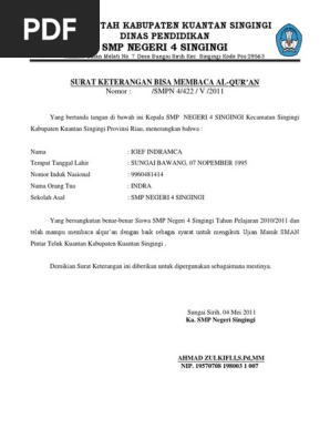 Contoh Surat Keterangan Mampu Membaca Al Qur An Id Lif Co Id