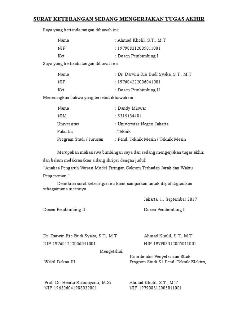 Dandy Surat Keterangan Sedang Mengerjakan Tugas Akhir