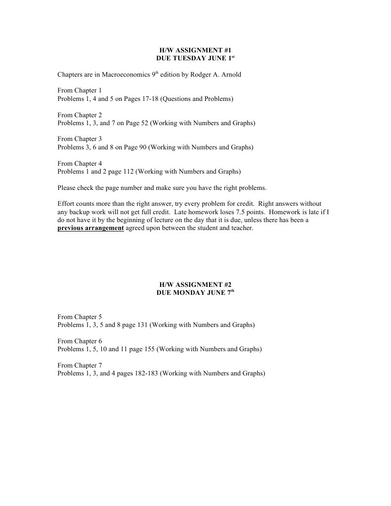 H/W Assignment #1 Due Tuesday June 1 | PDF
