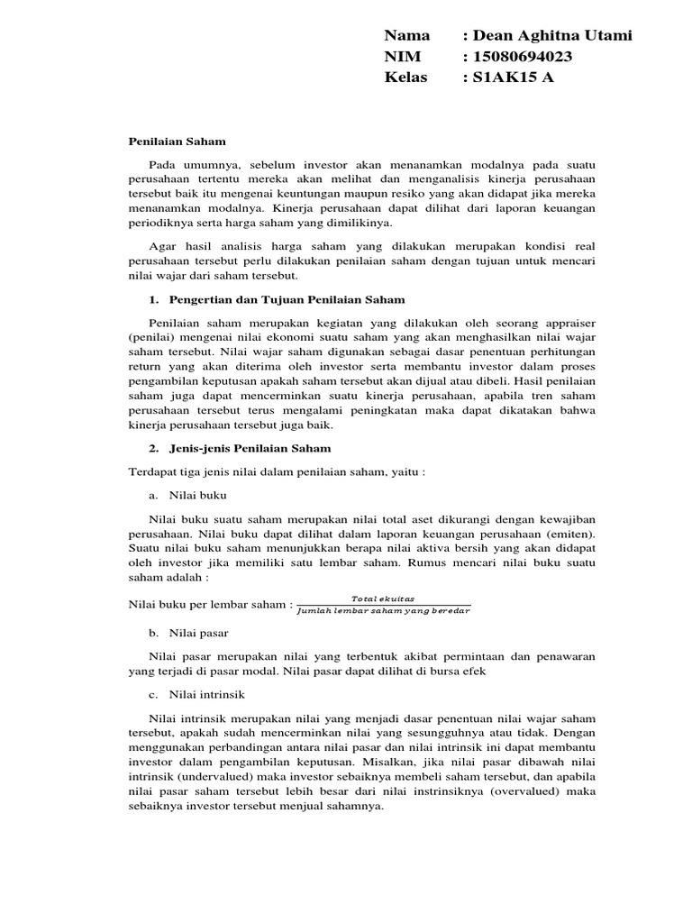 Penilaian Harga Saham Pdf