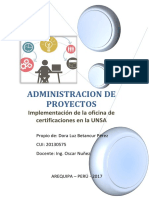 ADM. de PROYECTOS Implementación de La Oficina de Certificaciones en La UNSA