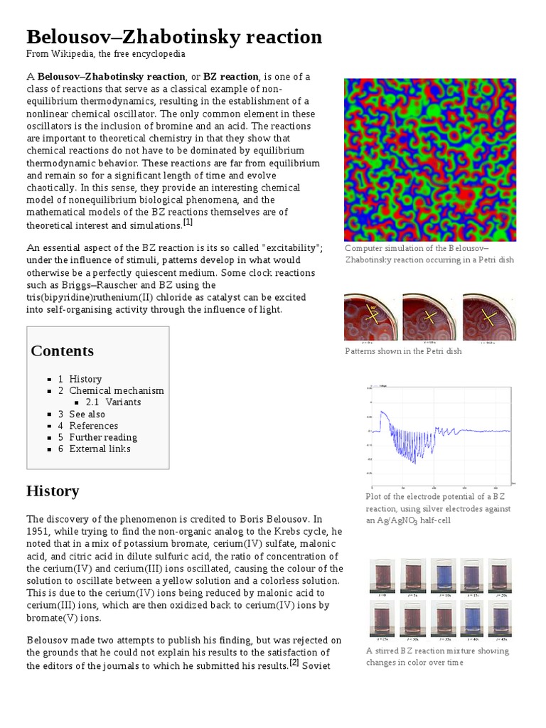 BelousovZhabotinsky Reaction PDF Chemistry Physical Sciences — free download