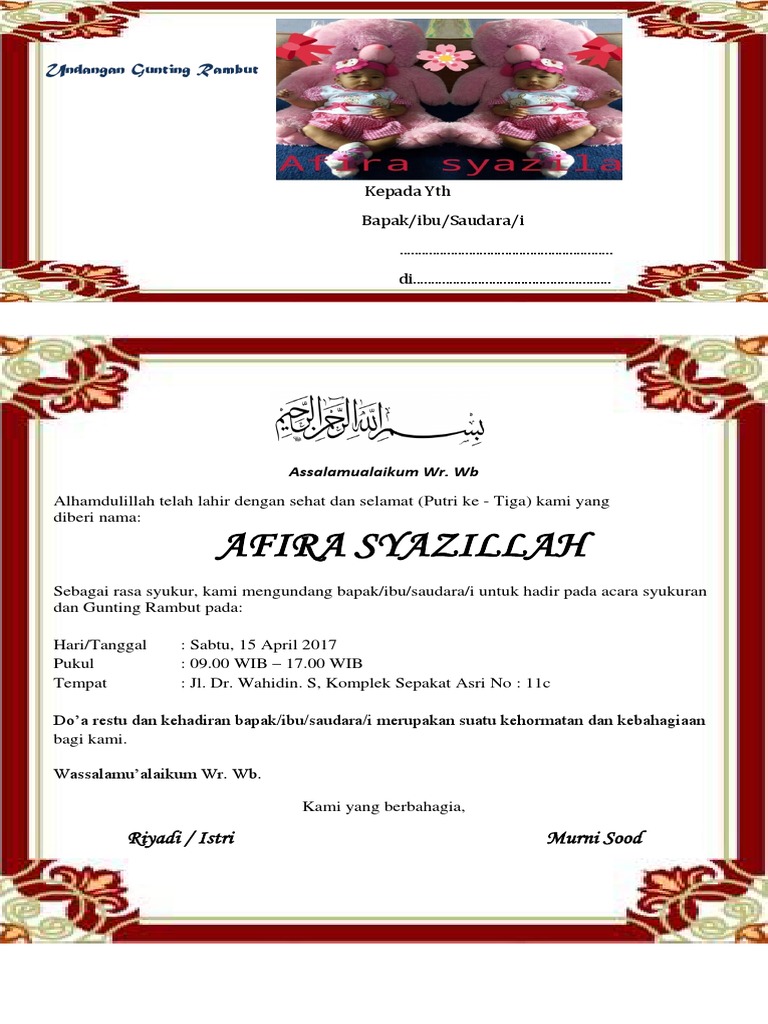 93 Contoh Undangan Aqiqah Hitam Putih Gratis Terbaru