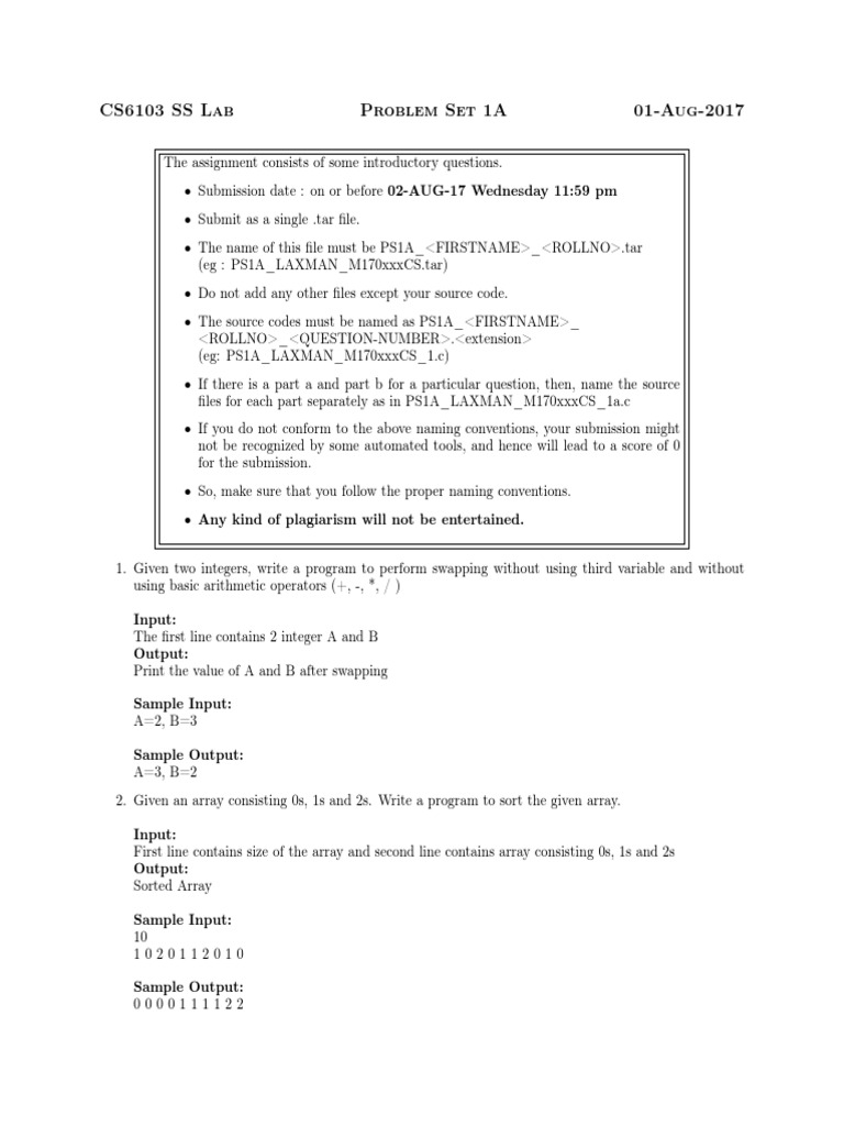 CS6103 Lab 1A Problem Set Instructions | PDF | Teaching Methods ...