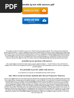Printable Iq Test With Answers PDF