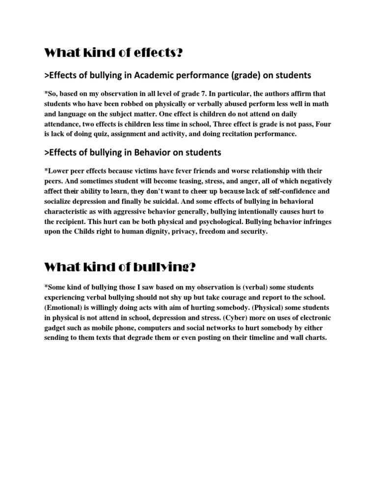 What Kind of Effects?: Effects of Bullying in Academic Performance ...