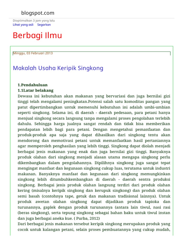 Makalah Usaha Keripik Singkong