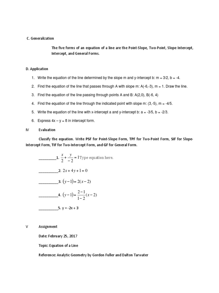 Equation of a Line: Forms & Applications | PDF