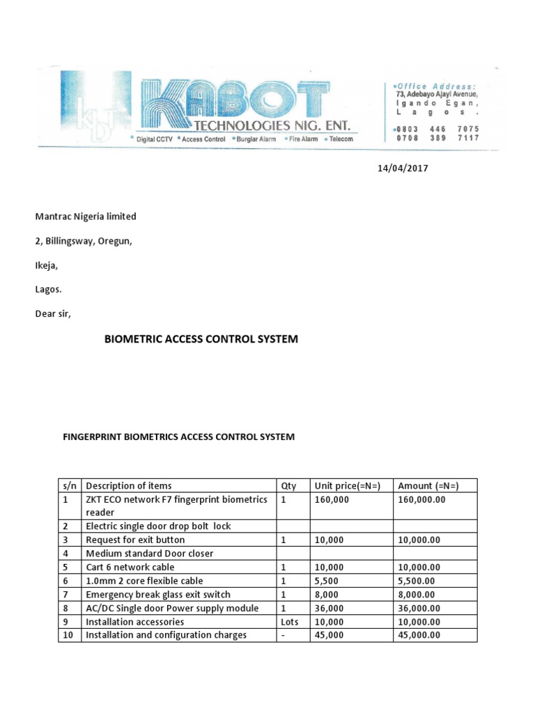 Fingerprint Biometrics Access Control System | PDF