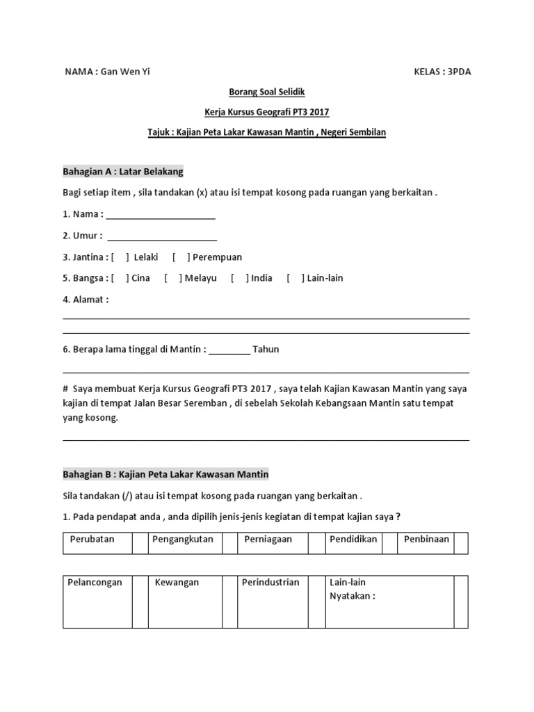 Contoh Borang Soal Selidik Geografi 2017