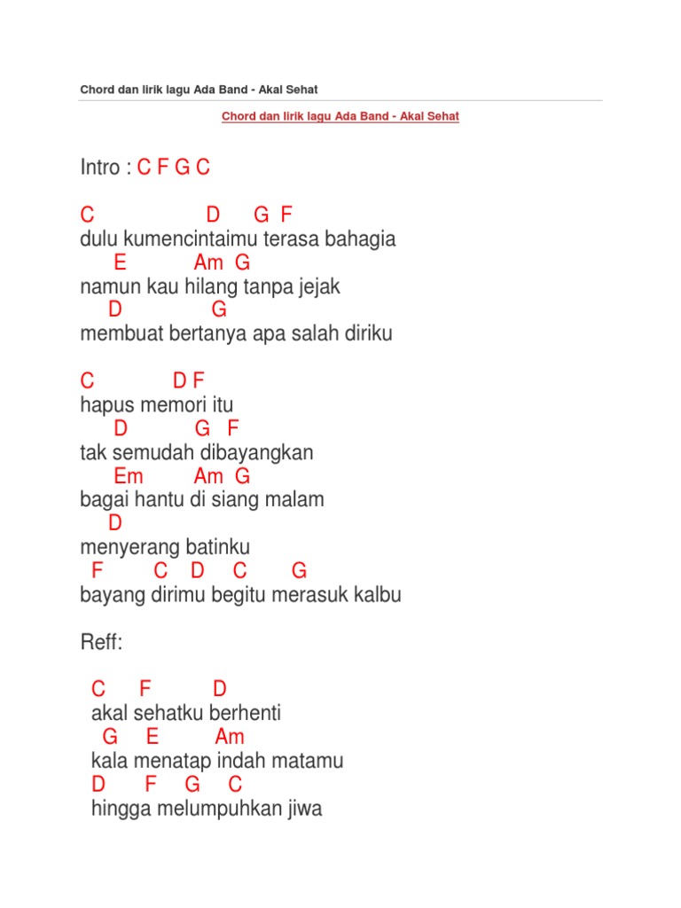 Chord Dan Lirik Lagu Ada Band Akal Sehat Pdf