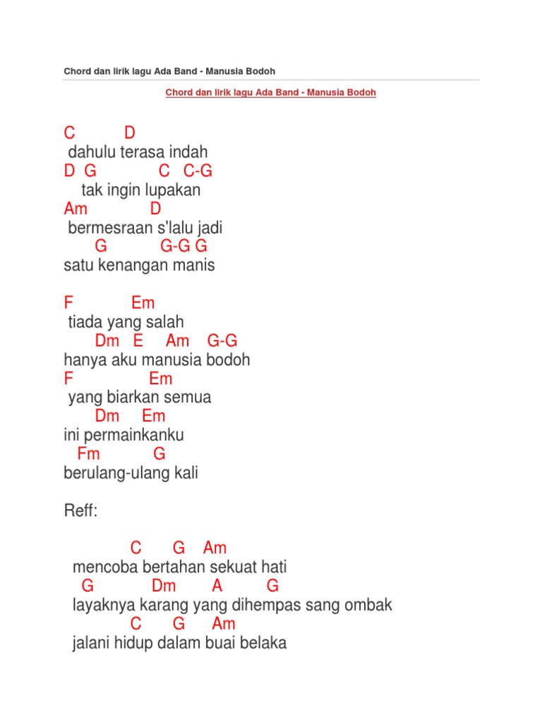 Chord Dan Lirik Lagu Ada Band Manusia Bodoh Pdf