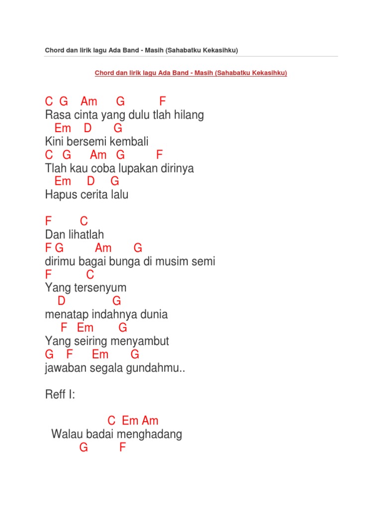 Chord Lagu Ada Band Masih