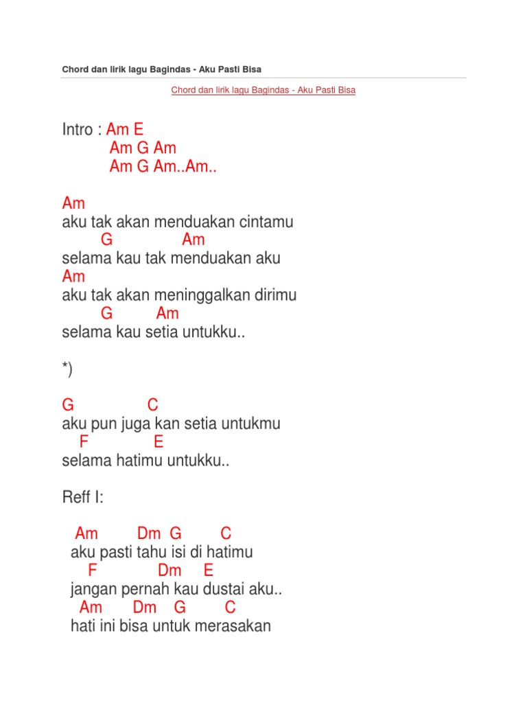 Chord Dan Lirik Lagu Bagindas Aku Pasti Bisa Pdf