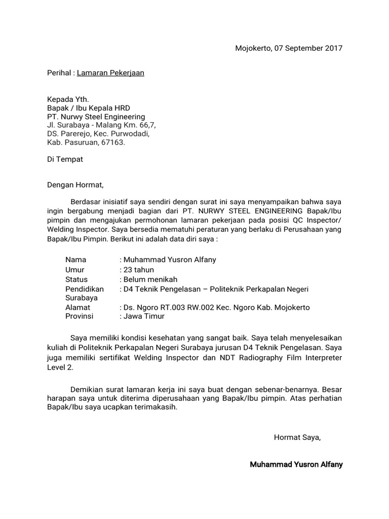 Surat Lamaran Kerja Di Tambang Batu Bara Info Seputar Kerjaan
