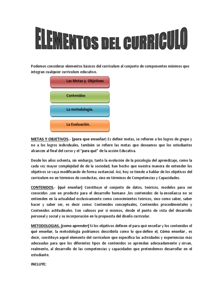 Elementos Clave del Currículum Educativo | PDF | Plan de estudios ...