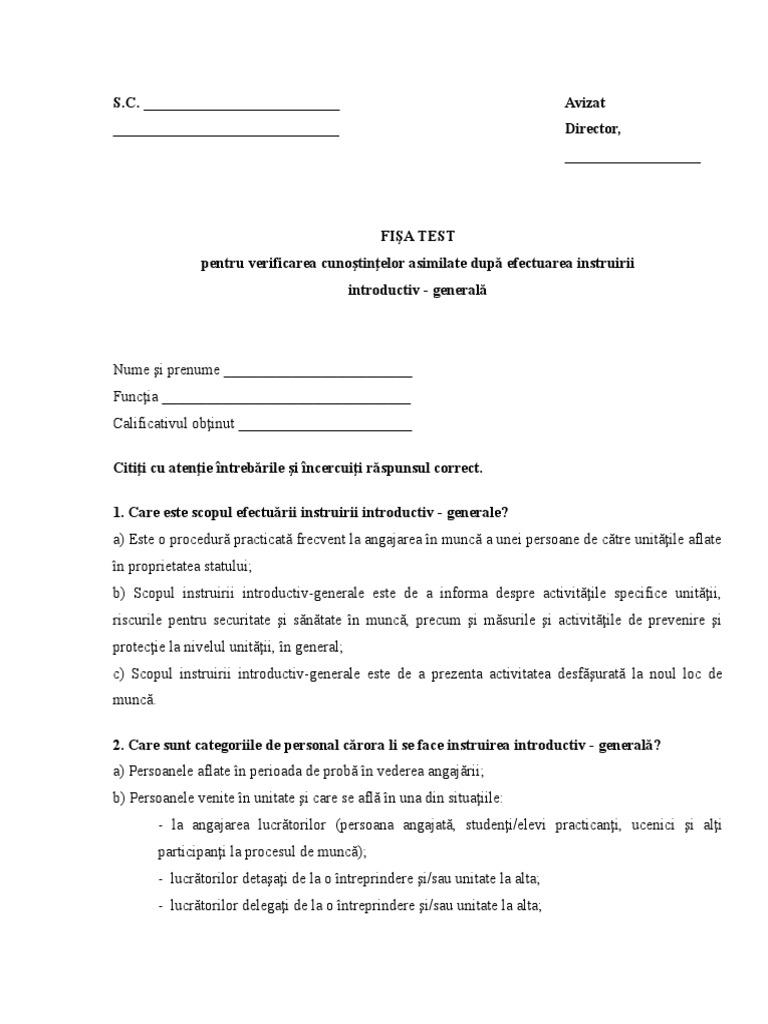 Fisa Test Introductiv General | PDF