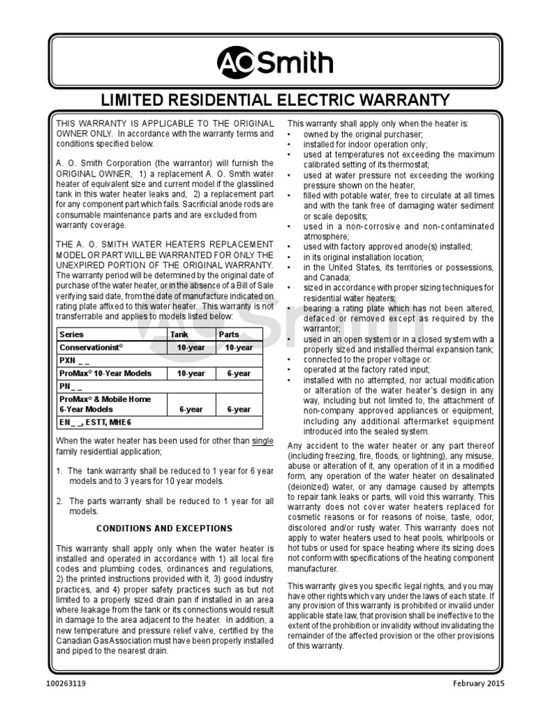 Electric Warranty Equipment PDF Water Heating Hvac