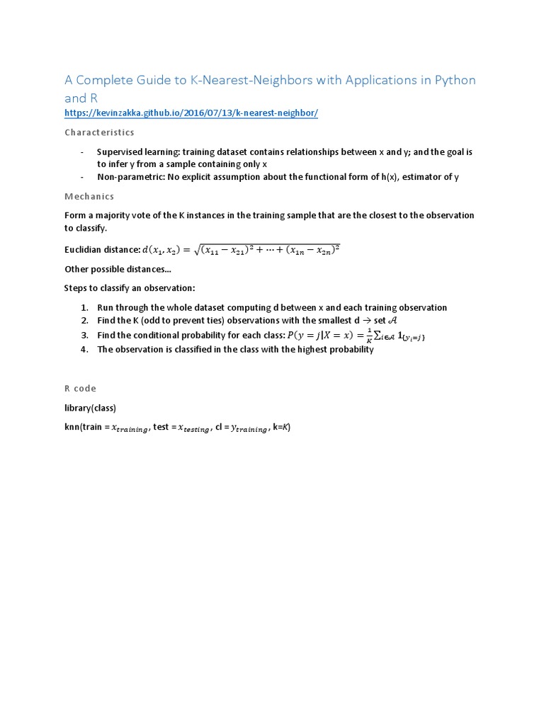 K-Nearest Neighbors Guide in Python & R | PDF