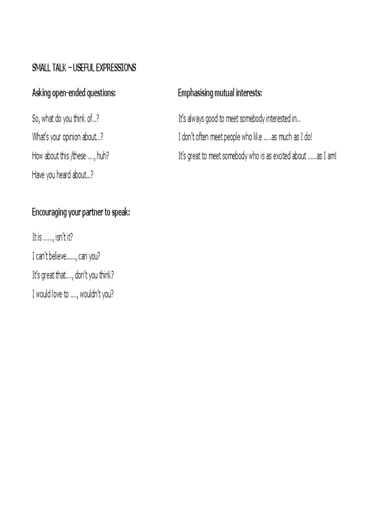 Small Talk: Key Expressions and Questions | PDF